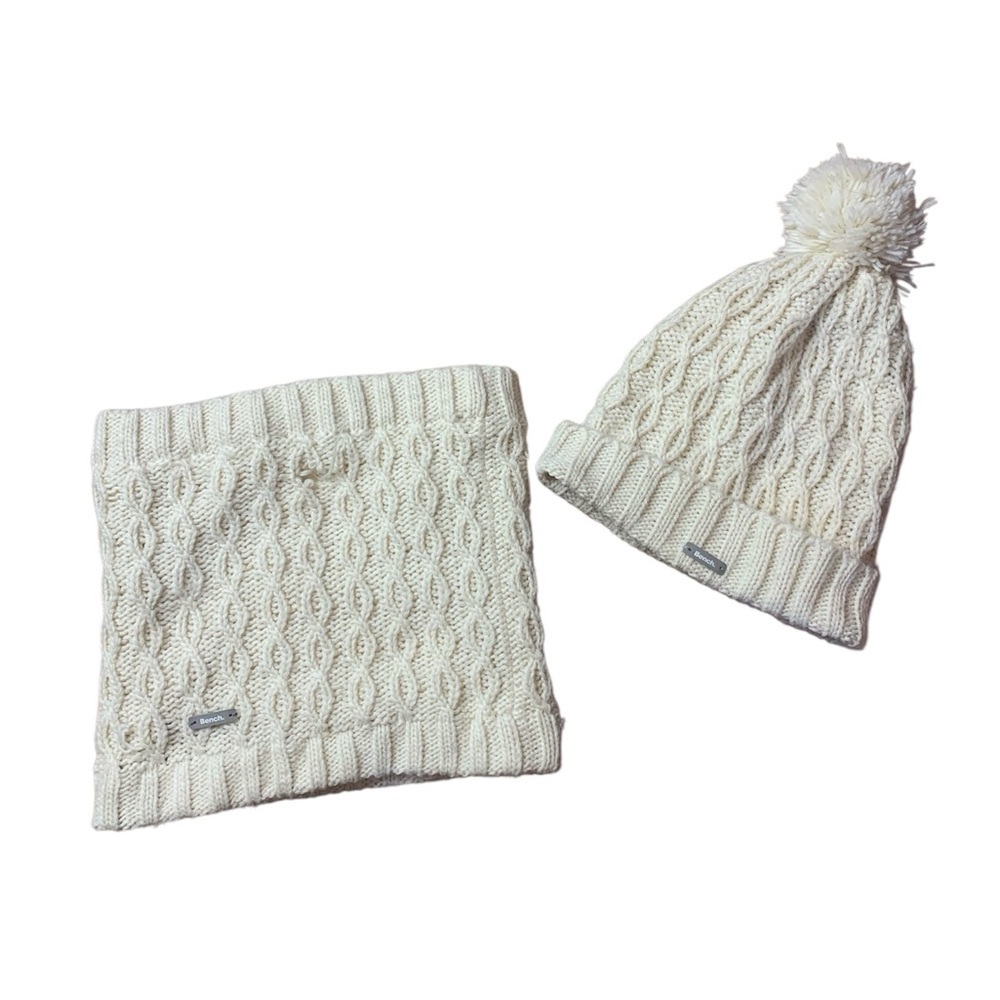 Bench Cream Cable Knit Winter Set - Beanie & Neck Warmer Cowl